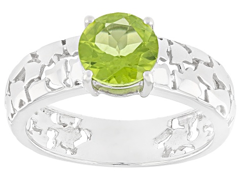 Green Peridot Rhodium Over Sterling Silver Cobblestone Ring 1.06ct