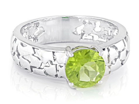 Green Peridot Rhodium Over Sterling Silver Cobblestone Ring 1.06ct