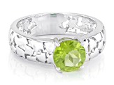 Green Peridot Rhodium Over Sterling Silver Cobblestone Ring 1.06ct