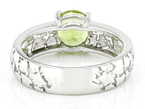 Green Peridot Rhodium Over Sterling Silver Cobblestone Ring 1.06ct