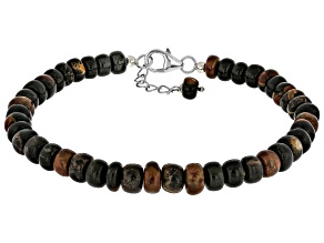 Peanut Obsidian Rhodium Over Sterling Silver Bracelet