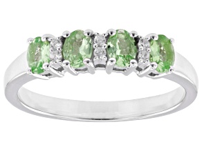Mint Tsavorite Rhodium Over Sterling Silver Ring 0.74ctw