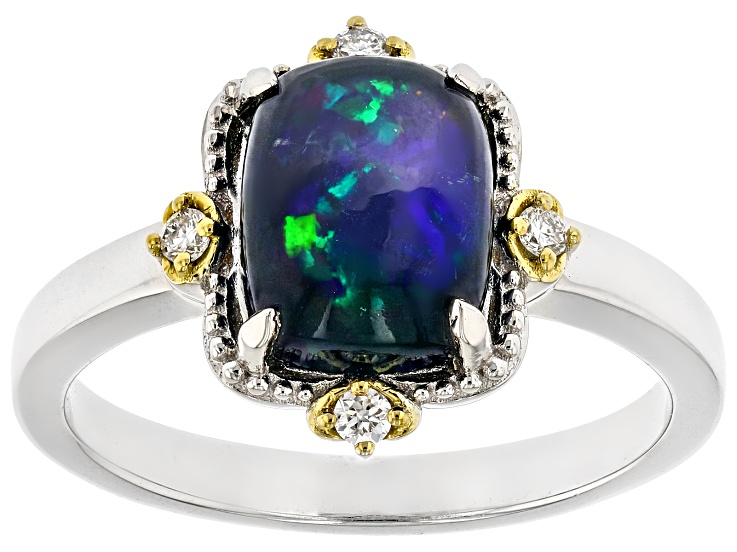 Ethiopian Opal Rhodium & 18K Yellow Gold Over Sterling Silver Ring 1.12ctw