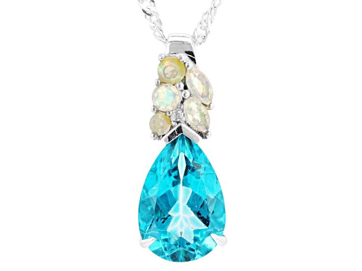Paraiba Color Topaz Topaz Rhodium Over Silver Pendant With Chain 3.40ctw
