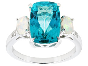 Paraiba Color Topaz With Ethiopian Opal & White Topaz Rhodium Over Sterling Silver Ring 4.34ctw