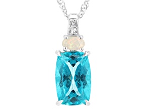 Paraiba Color Topaz Rhodium Over Silver Pendant With Chain 4.17ctw