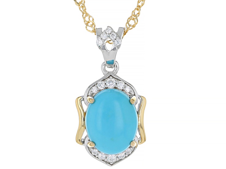 Blue Sleeping Beauty Turquoise Rhodium & 18K Yellow Gold Over Sterling Silver Pendant With Chain