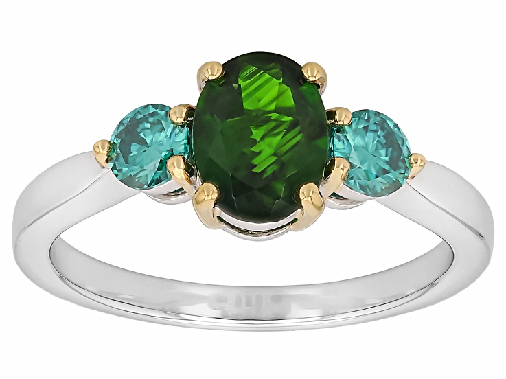 Chrome Diopside Rhodium & 18K Yellow Gold Over Silver Ring 1.47ctw