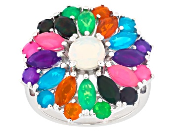 Picture of Multi Color Ethiopian Opal Rhodium Over Sterling Silver Ring 2.64ctw