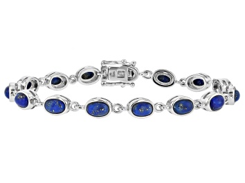 Picture of Blue Lapis Lazuli Rhodium Over Sterling Silver Tennis Bracelet 6x4mm