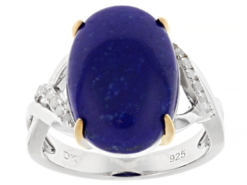 Picture of Blue Lapis Lazuli Rhodium and 18K Gold over Sterling Silver Ring 0.10ctw