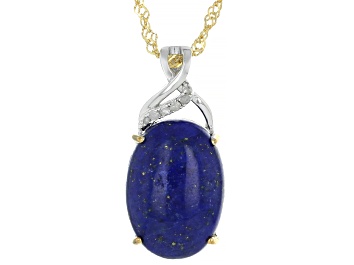 Picture of Lapis Lazuli Rhodium & 18K Yellow Gold over Silver Pendant/Chain 0.04ctw