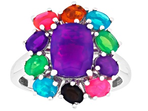 Multi Color Opal Rhodium Over Sterling Silver Ring 1.98ctw