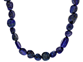 Picture of Blue Lapis Lazuli Rhodium Over Sterling Silver Beaded Necklace