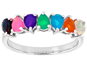 Multi Color Ethiopian Opal Rhodium Over Sterling Silver Ring 0.49ctw