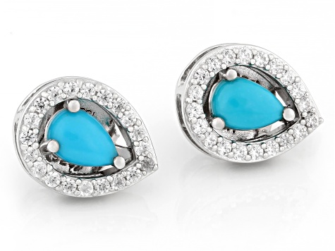 Blue Sleeping Beauty Turquoise Rhodium Over Sterling Silver Interchangeable Earring Set 0.16ctw