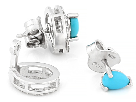 Blue Sleeping Beauty Turquoise Rhodium Over Sterling Silver Interchangeable Earring Set 0.16ctw
