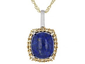 Lapis Lazuli Rhodium & 18K Yellow Gold Over Sterling Silver Pendant With Chain 0.27ctw