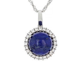 Lapis Lazuli Rhodium Over Sterling Silver Pendant With Chain 0.43ctw