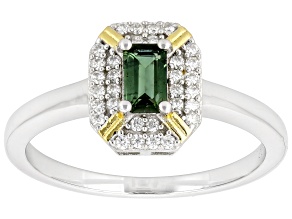 Green Tourmaline Rhodium and 18K Yellow Gold Over Sterling Silver Ring 0.35ctw