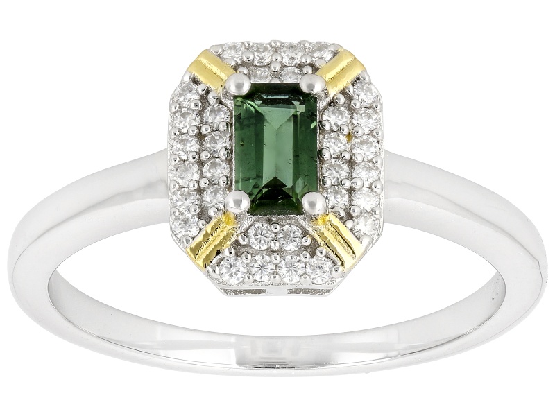 Green Tourmaline Rhodium and 18K Yellow Gold Over Sterling Silver Ring 0.35ctw