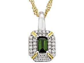 Green Tourmaline Rhodium And 18K Yellow Over Silver Pendant with Chain 0.34ctw