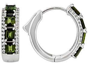 Green Tourmaline Rhodium Over Sterling Silver Hoop Earrings 1.59ctw