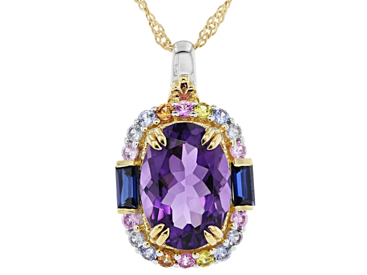 Canela Amethyst Rhodium & 18K Yellow Gold Over Silver Pendant 5.49ctw