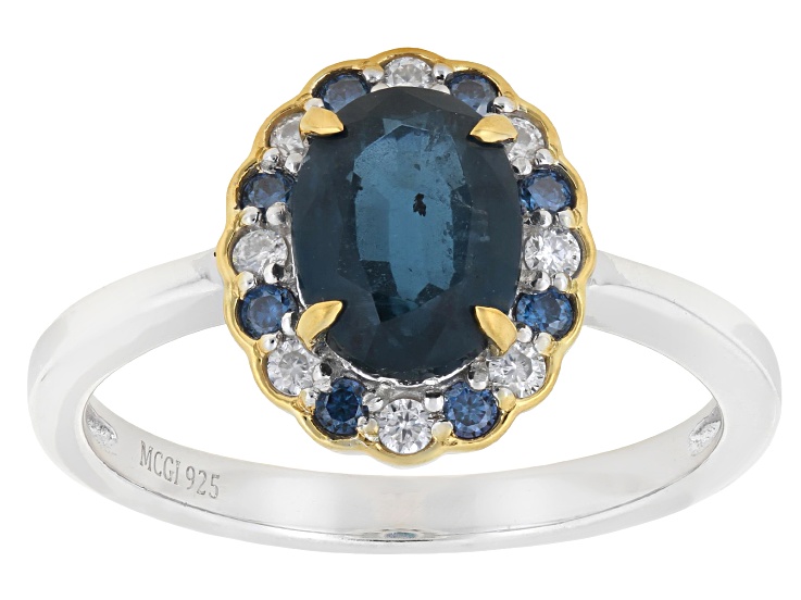 Teal Kyanite Rhodium and 18K Gold over Sterling Silver Ring 1.47ctw