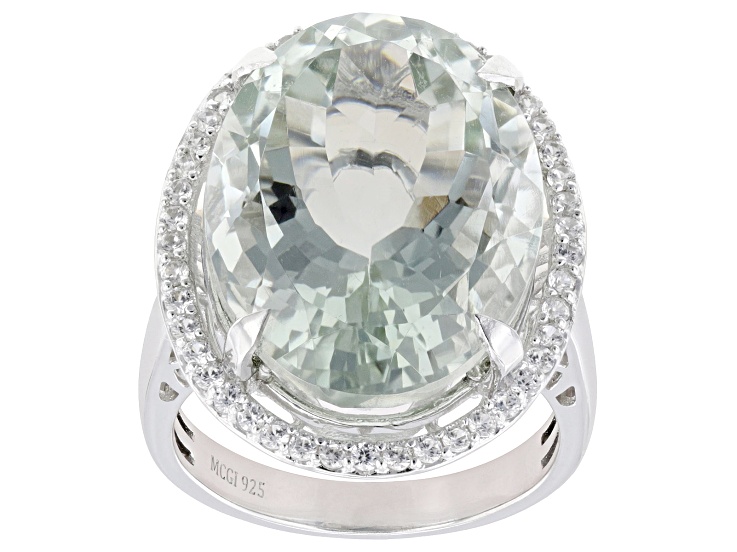 Green Prasiolite Rhodium Over Sterling Silver Ring 14.20ctw