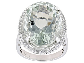 Green Prasiolite Rhodium Over Sterling Silver Ring 14.20ctw