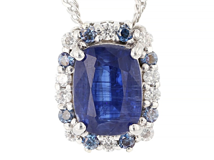 Blue Kyanite Rhodium Over Sterling Silver Pendant with Chain 1.83ctw