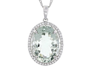 Green Prasiolite Rhodium Over Sterling Silver Pendant with Chain 14.07ctw