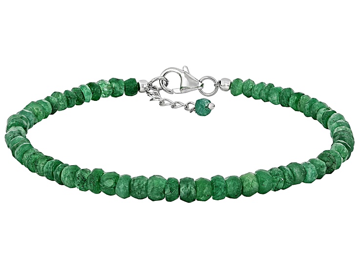 Green Emerald Rhodium Over Sterling Silver Bracelet
