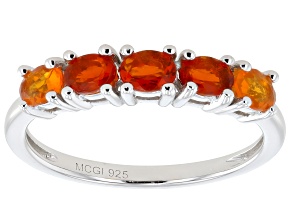 Orange Fire Opal Rhodium Over Sterling Silver Ring 0.49ctw
