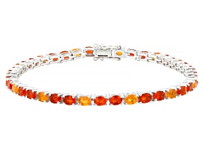 Orange Fire Opal Rhodium Over Sterling Silver Bracelet 3.90ctw