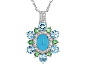 Blue Sleeping Beauty Turquoise Rhodium Over Sterling Silver Pendant with Chain 2.07ctw