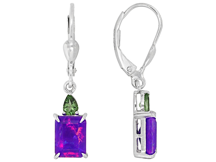 Purple Ethiopian Opal Rhodium Over Sterling Silver Earrings 1.98ctw