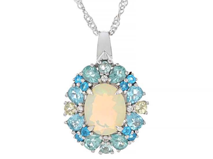 White Ethiopian Opal Rhodium Over Sterling Silver Pendant with Chain 3.09ctw