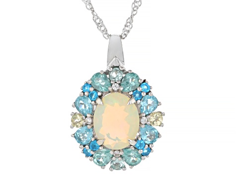 White Ethiopian Opal Rhodium Over Sterling Silver Pendant with Chain 3.09ctw