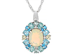 White Ethiopian Opal Rhodium Over Sterling Silver Pendant with Chain 3.09ctw