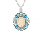 White Ethiopian Opal Rhodium Over Sterling Silver Pendant with Chain 3.09ctw