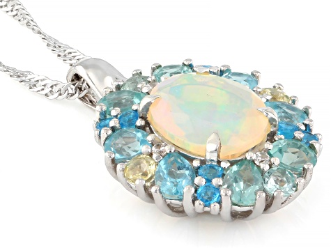 White Ethiopian Opal Rhodium Over Sterling Silver Pendant with Chain 3.09ctw