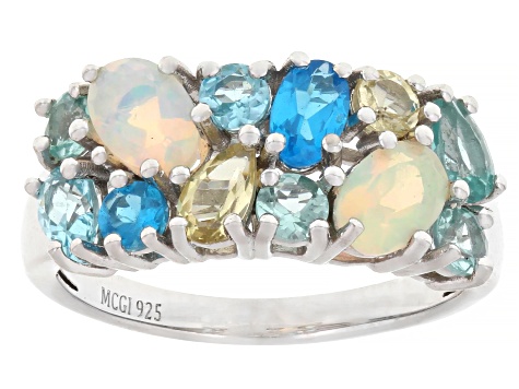 White Ethiopian Opal Rhodium Over Sterling Silver Ring 1.77ctw