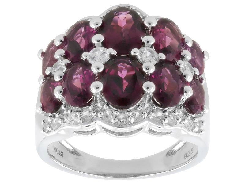 Grape Garnet Rhodium Over Sterling Silver Ring 5.86ctw
