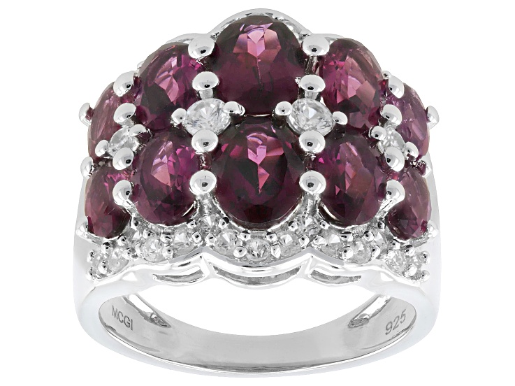 Grape Rhodolite Rhodium Over Sterling Silver Ring 5.86ctw