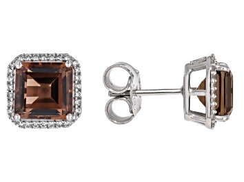 Picture of Brown Smoky Quartz Rhodium Over Sterling Silver Earrings 5.32ctw