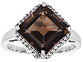 Brown Smoky Quartz Rhodium Over Sterling Silver Ring 4.31ctw