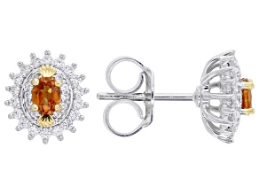 Orange Hessonite Rhodium and 18k Yellow Gold Over Sterling Silver Earrings 0.86ctw