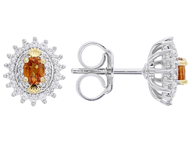 Orange Hessonite Rhodium and 18k Yellow Gold Over Sterling Silver Earrings 0.86ctw